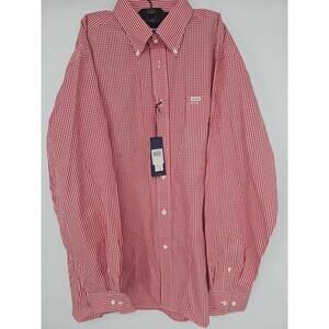 Faconnable Mens Shirt XXL Red Check Long Sleeves‎ 100% Cotton